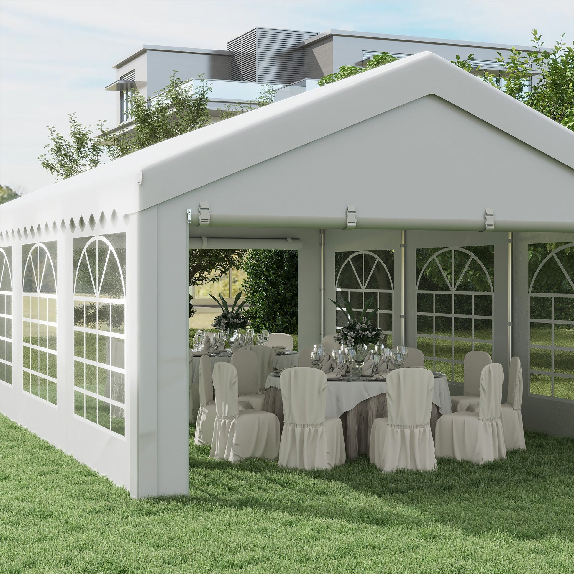 6m x 4m Garden Gazebo, Galvanised Marquee Party Tent with Removable Sides and Windows for Parties, Wedding and Events, White
