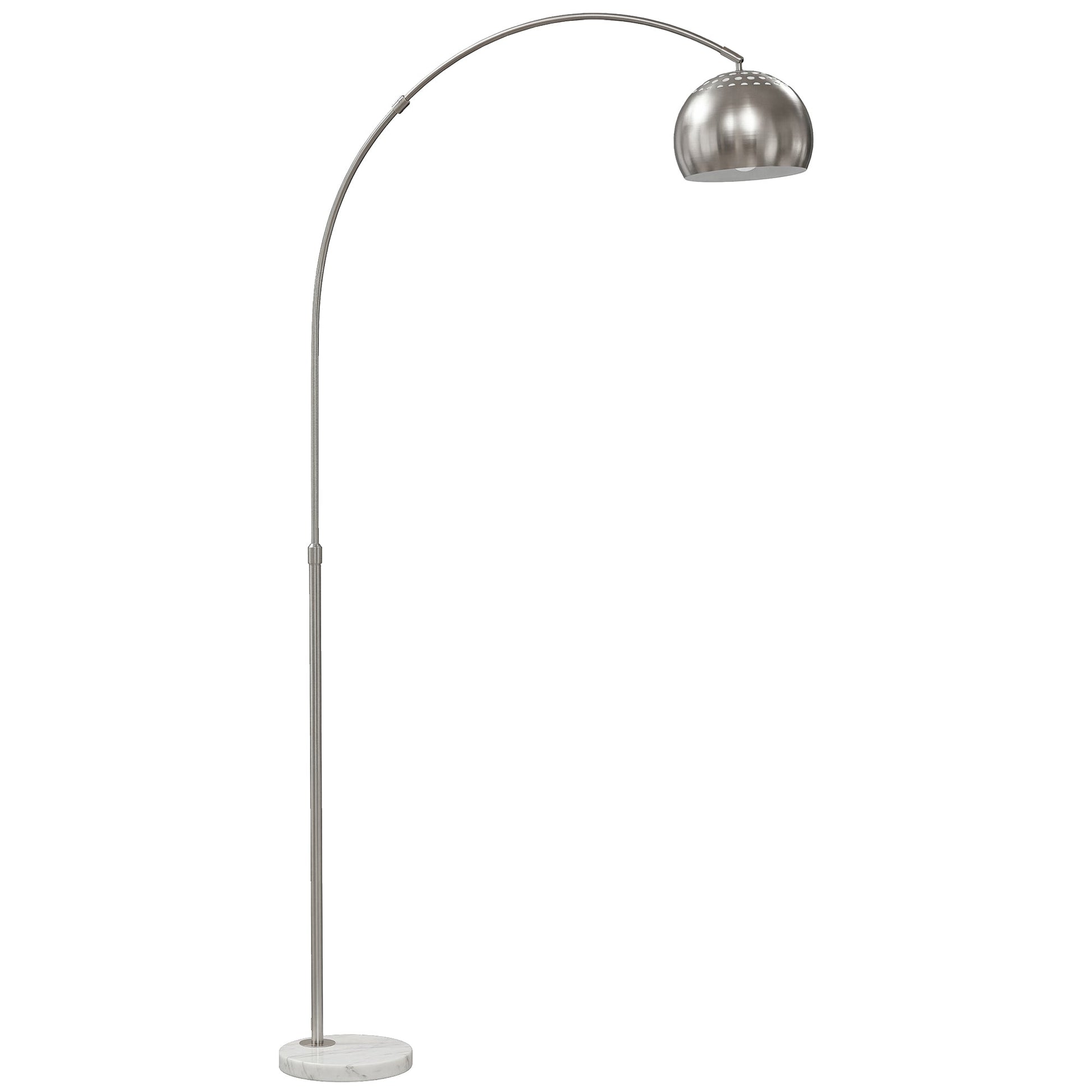Arc Floor Lamp for Living Room, Modern Adjustable Standing Lamp with Faux Black Marble Base Silver Tone