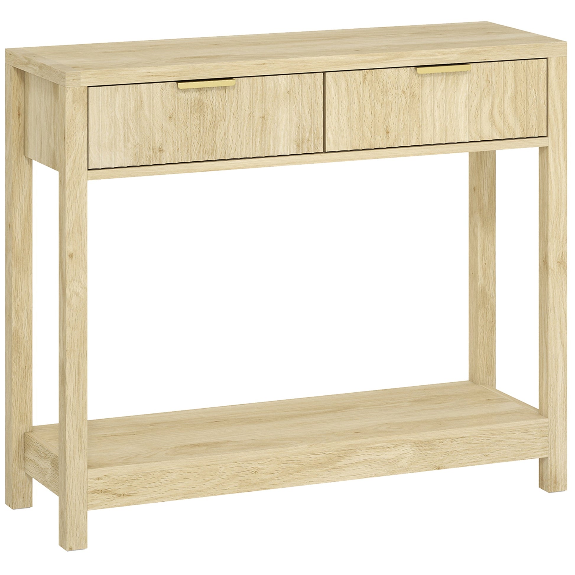 Modern Console Table with Fluted Panel Drawers, Narrow Hallway Table with Shelf for Entryway, Living Room, 90 x 30 x 76 cm, Natural Wood Finish
