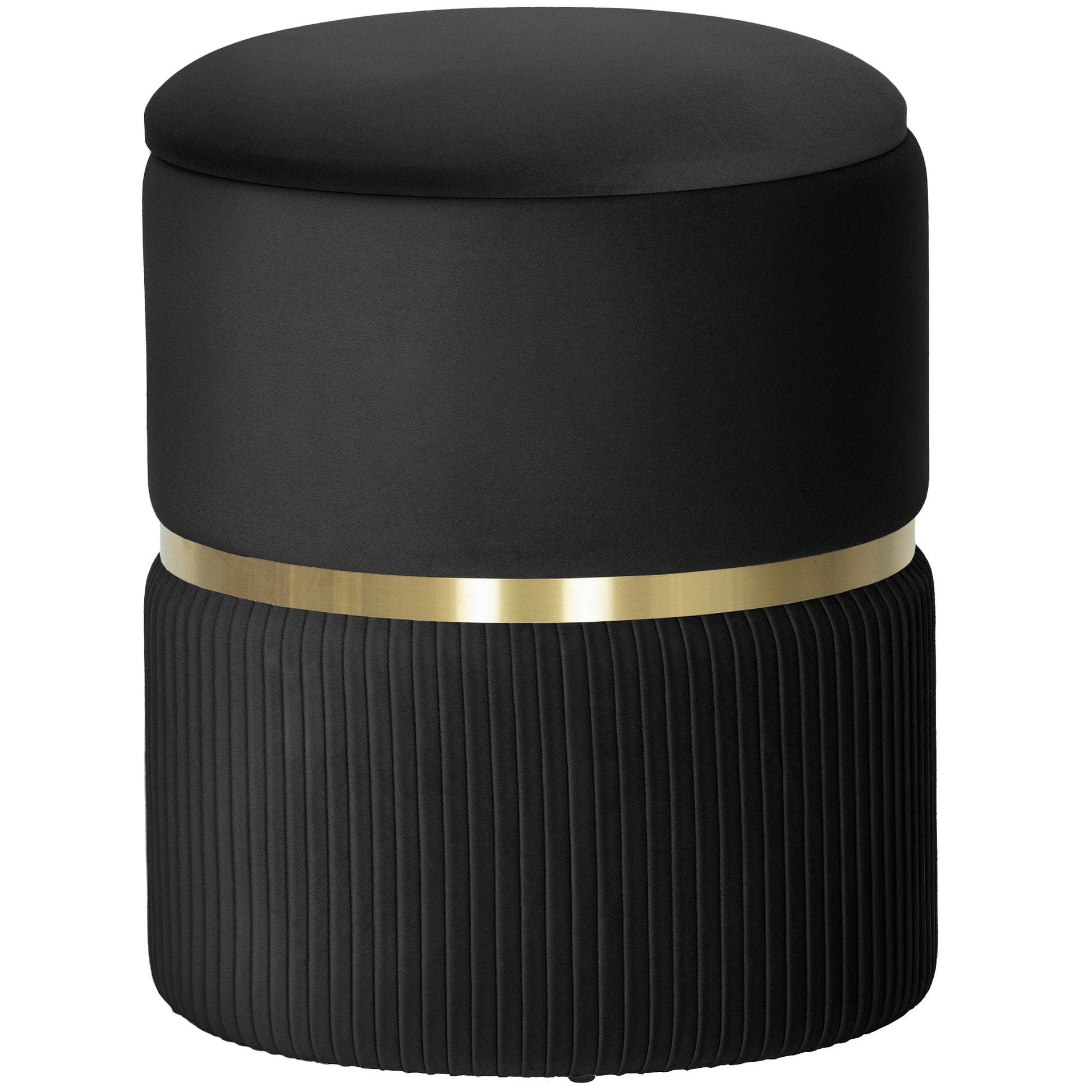 Velvet-Feel Storage Ottoman - Black