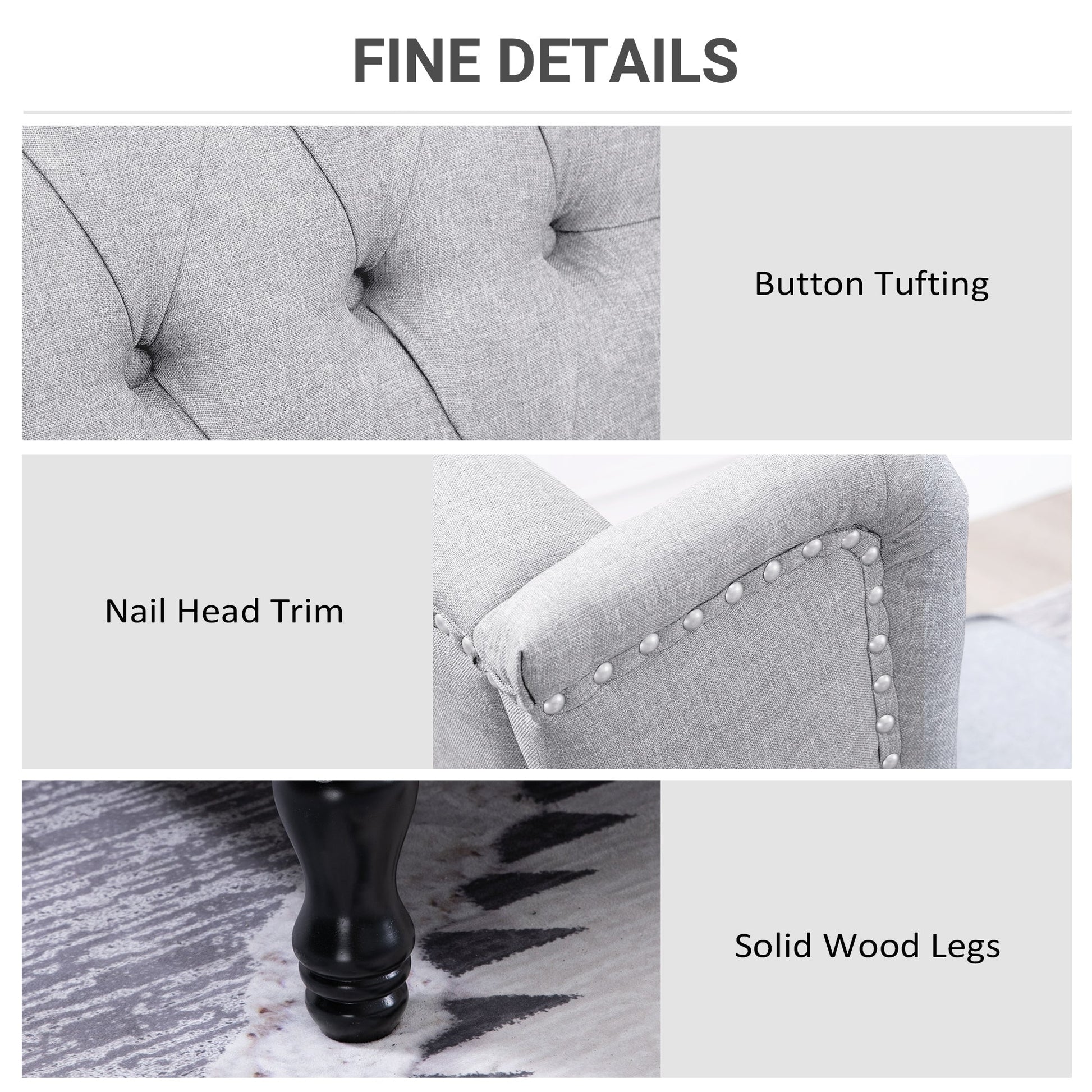 Recliner Armchair, Vintage Reclining Chair with Nail Head Trim, Wingback Chair with Button Tufted Back and Footrest, for Living Room, Light Grey