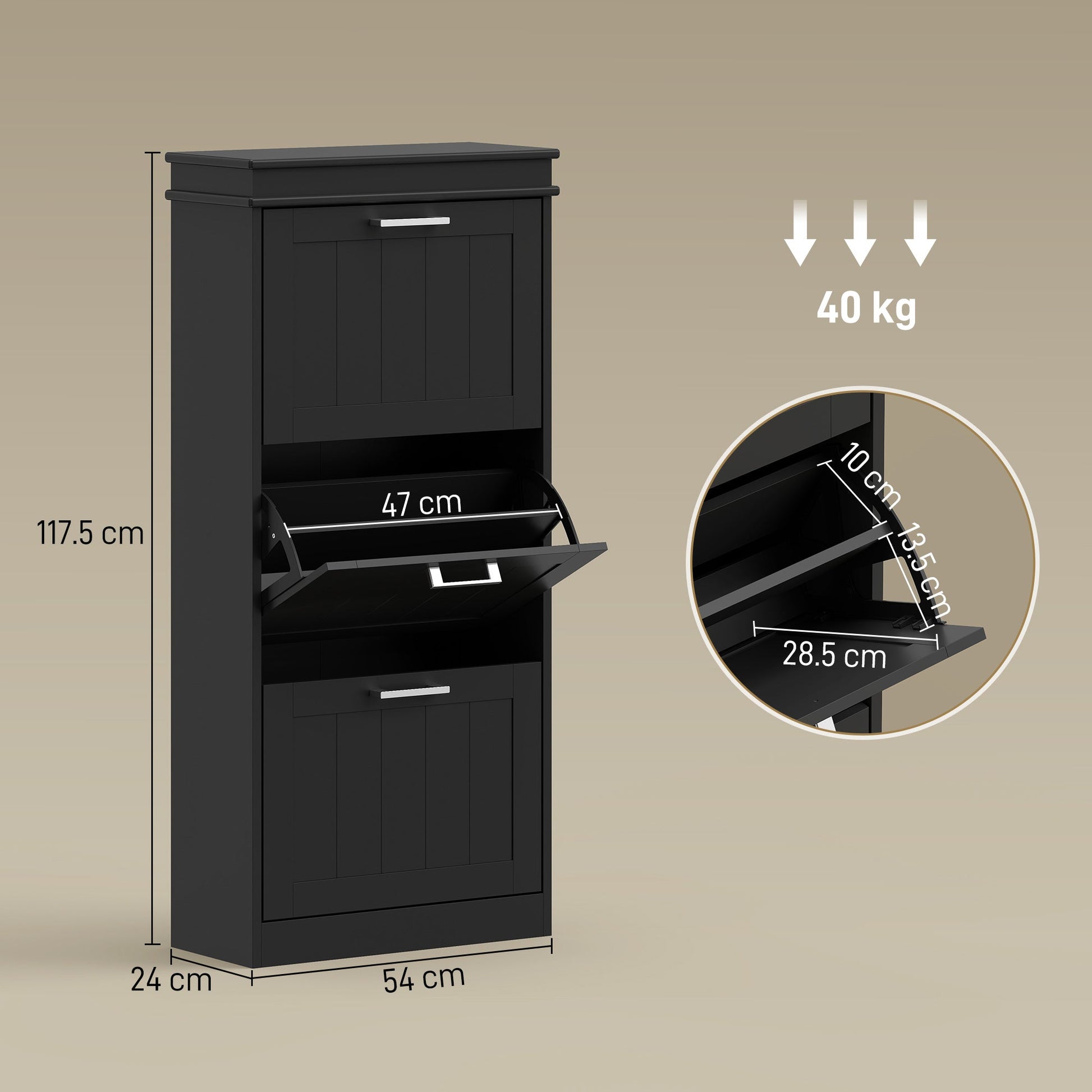 HOMCOM Three-Drawer Minimalistic Shoe Cabinet - Black