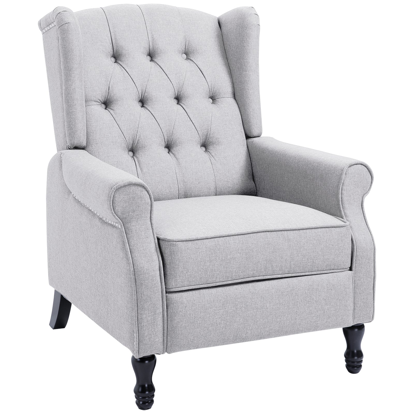 Recliner Armchair, Vintage Reclining Chair with Nail Head Trim, Wingback Chair with Button Tufted Back and Footrest, for Living Room, Light Grey