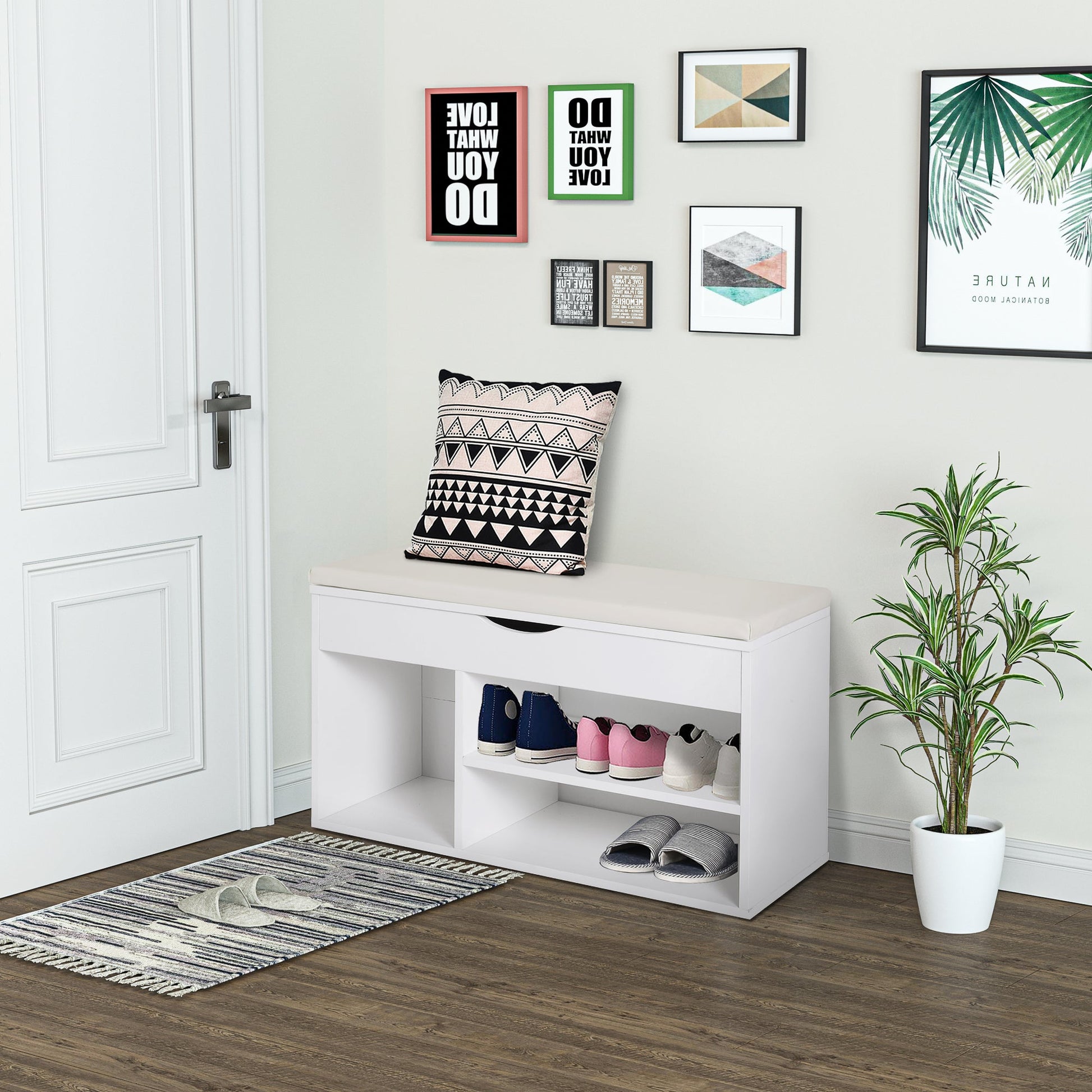 Wooden Shoes Cabinet Bench Hidden Storage Padded Seat Organiser Footwear Rack Hallway White 80 x 30 x 47 cm