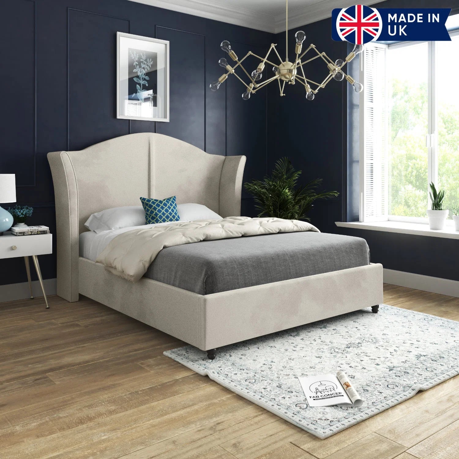 Henry Curved Top Curved Winged Upholstered Bed Frame