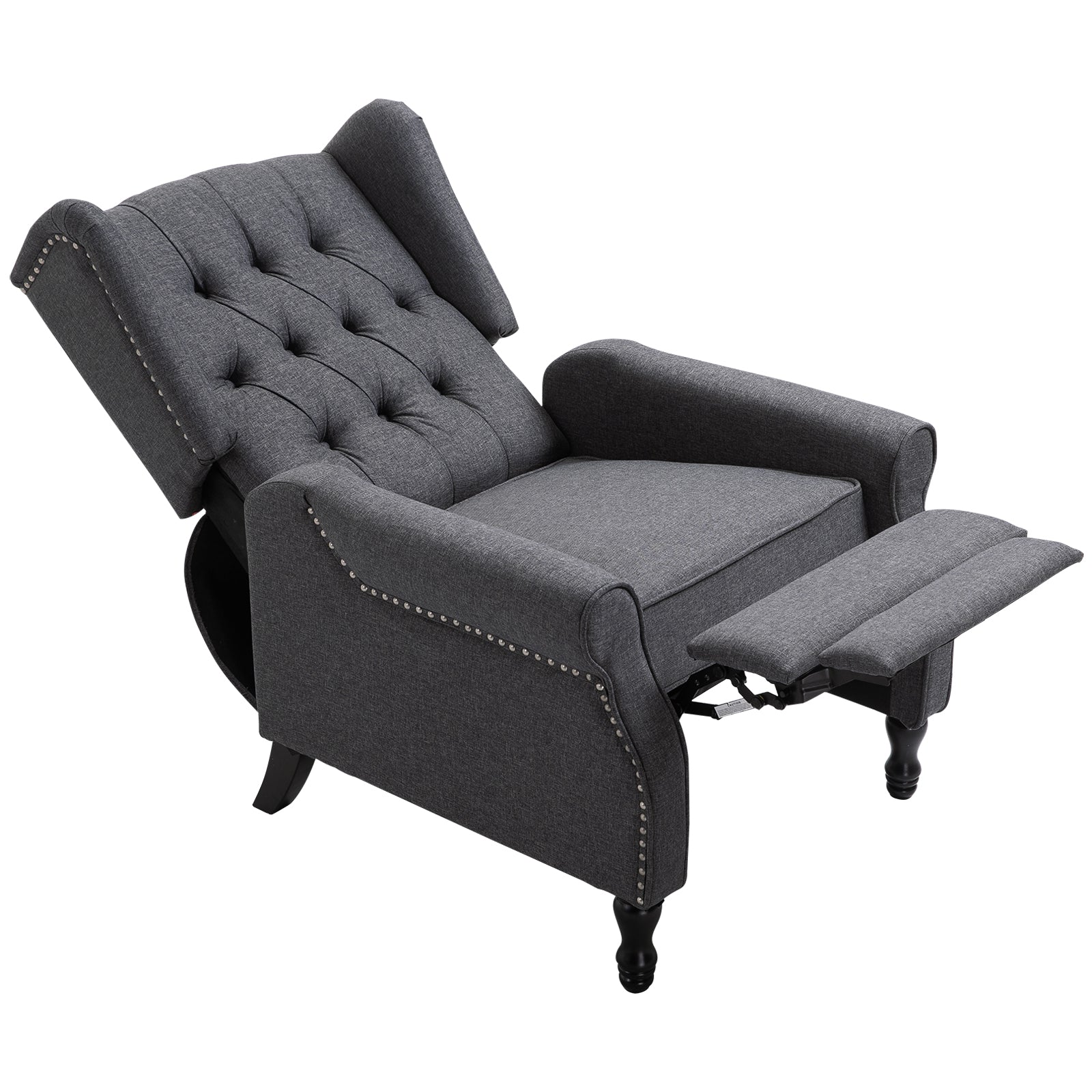 Recliner Armchair, Vintage Reclining Chair with Nail Head Trim, Wingback Chair with Button Tufted Back and Footrest, for Living Room, Dark Grey