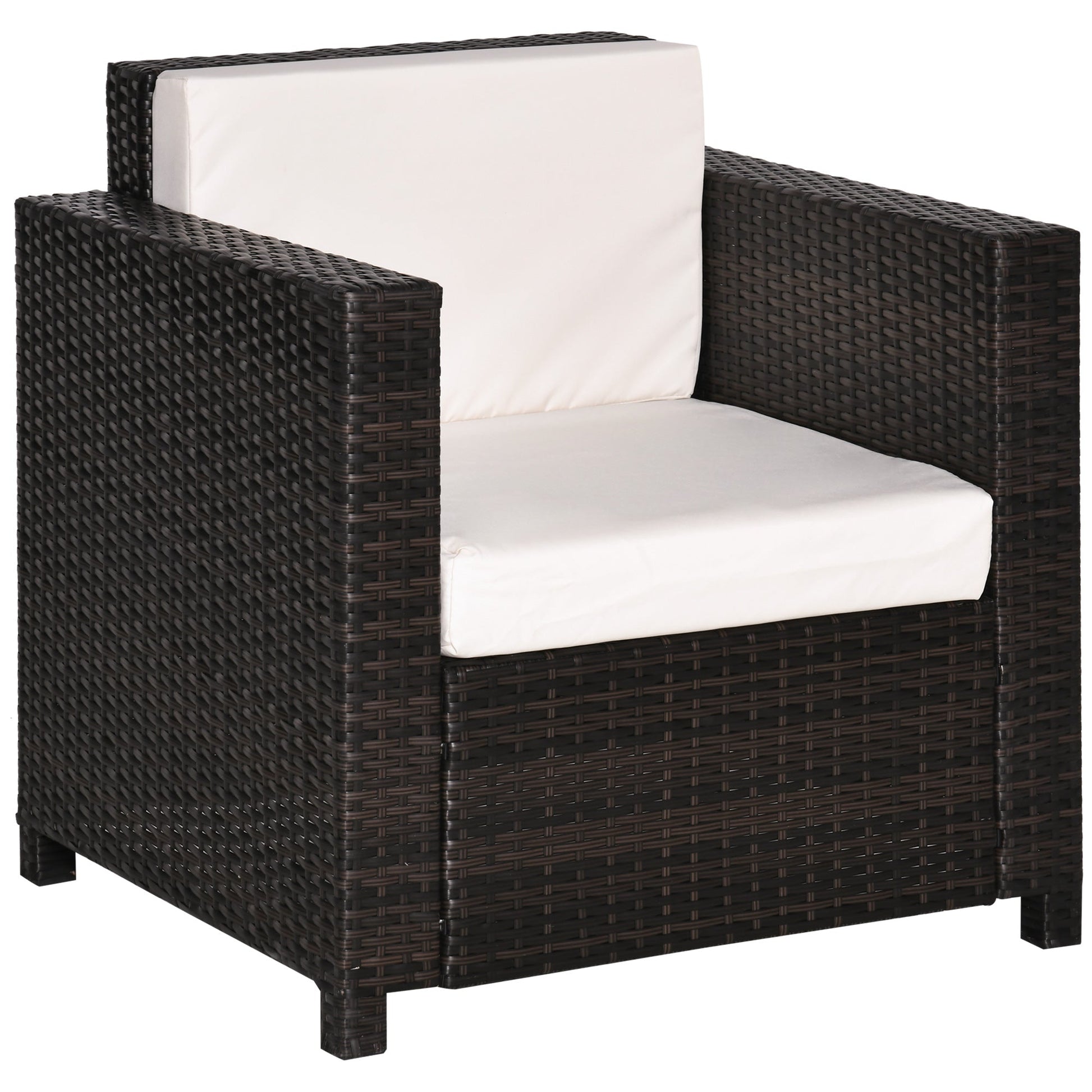 Single Seater Rattan Chair, PE Wicker Garden Armchair with 10 cm Thickened Cushion, All-Weather Rattan Garden Chair with Armrests, Brown