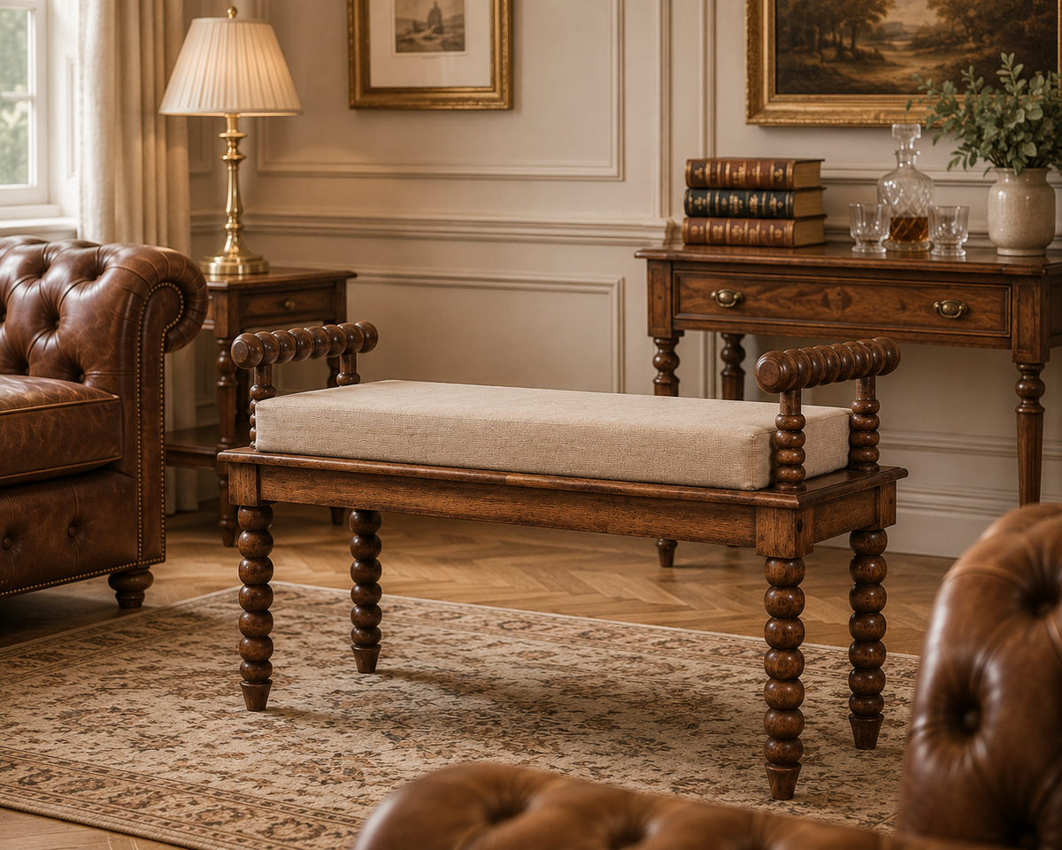 Spindle Amber Linen Bench