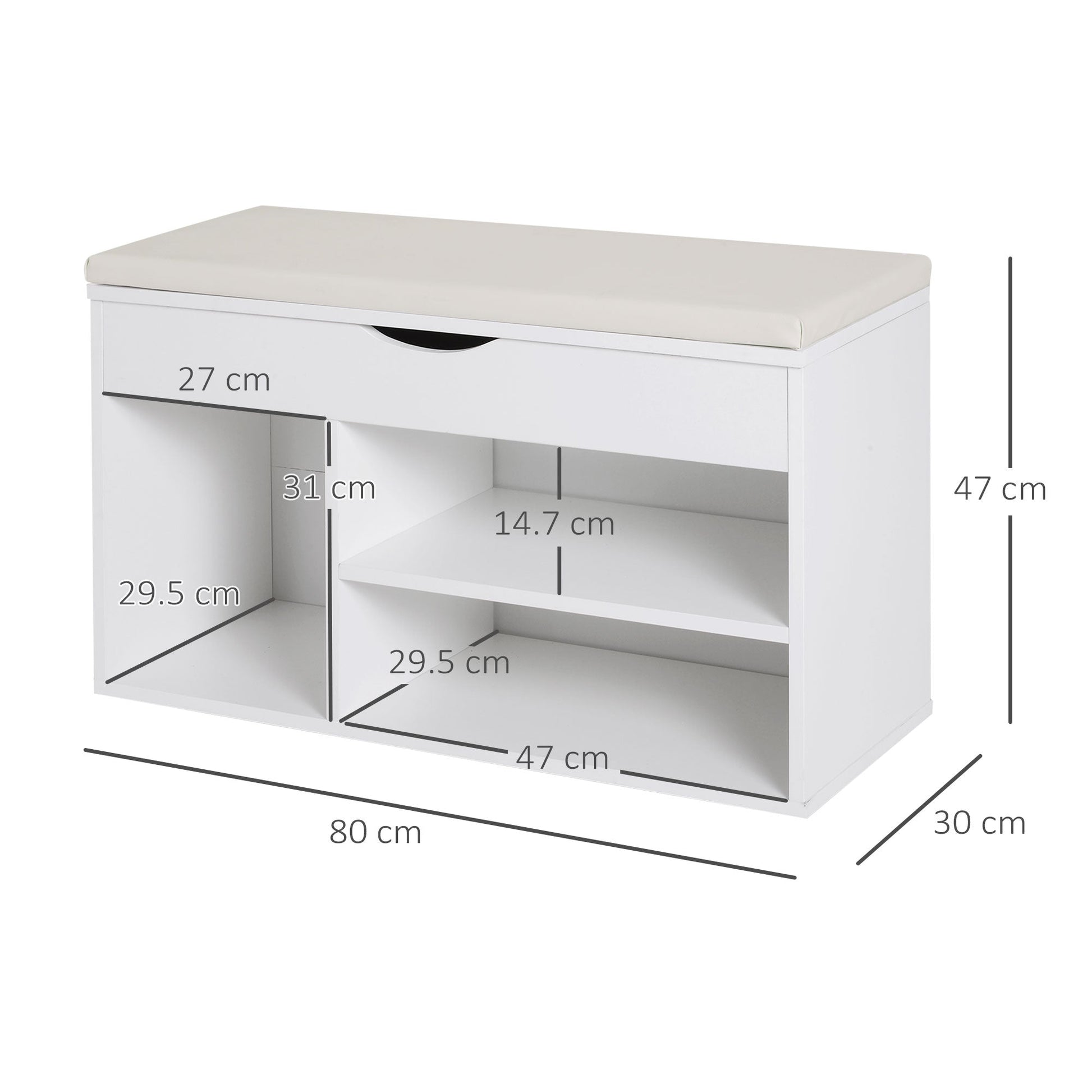 Wooden Shoes Cabinet Bench Hidden Storage Padded Seat Organiser Footwear Rack Hallway White 80 x 30 x 47 cm