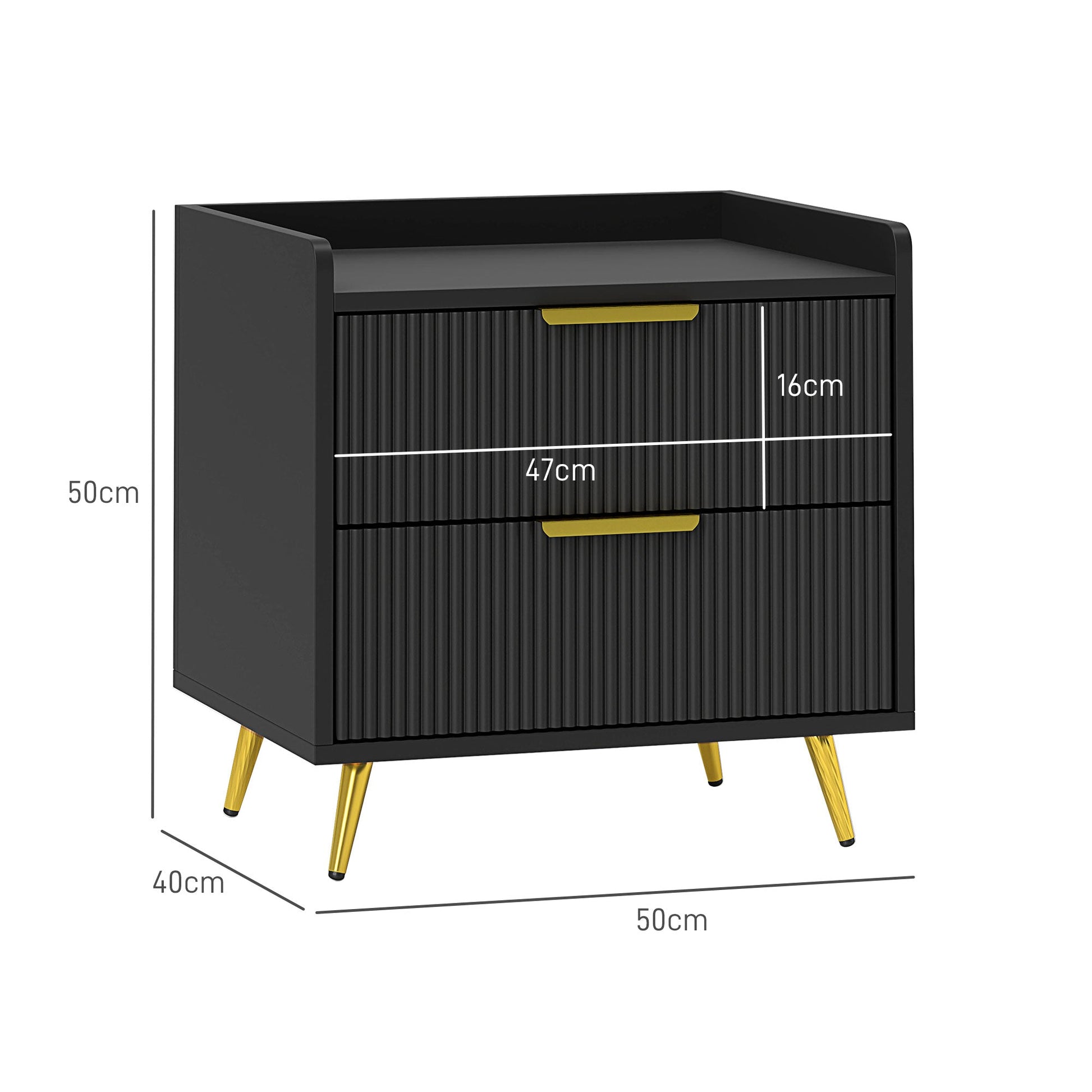 Elegant Two-Drawer Bedside Table - Black