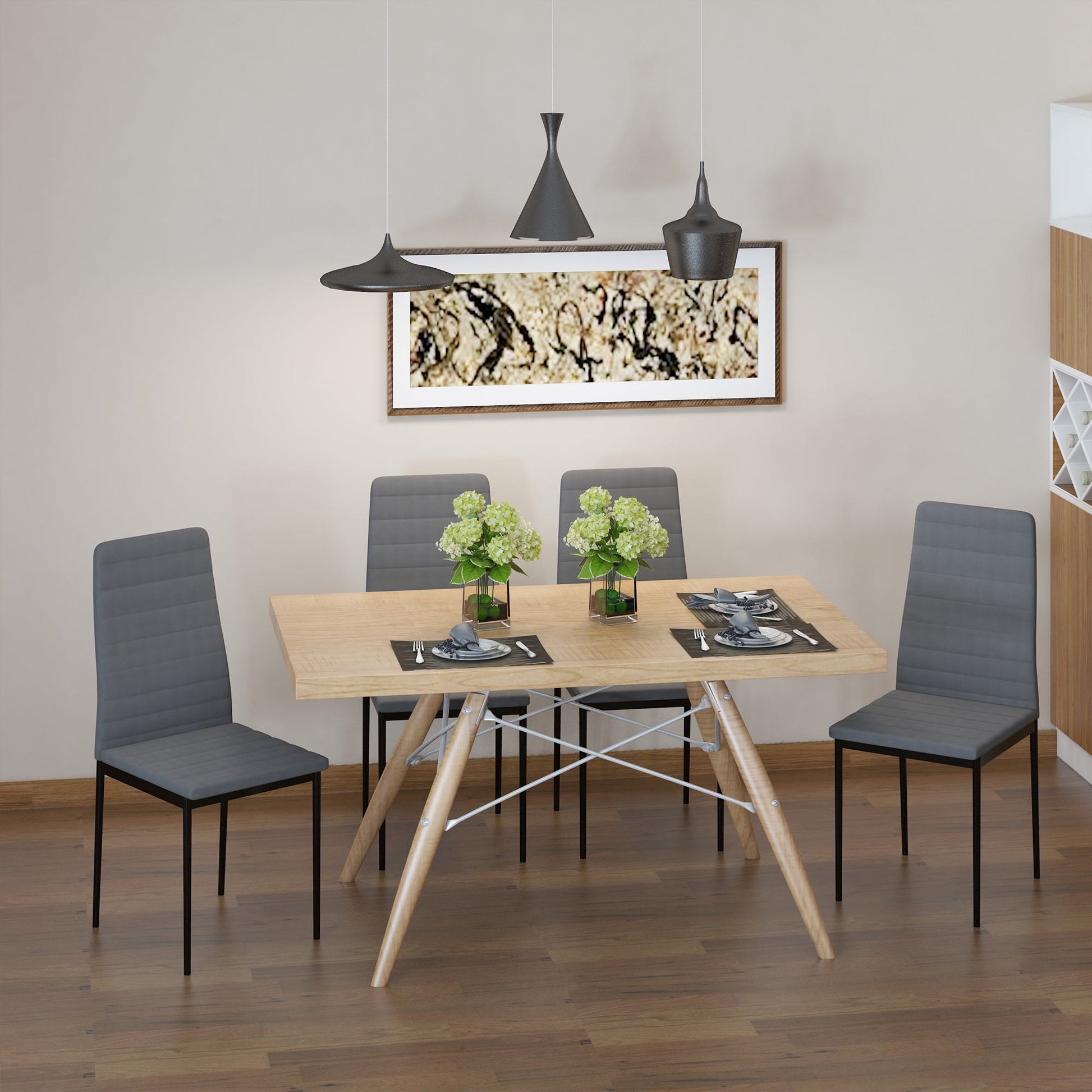 High Back Dining Chairs Modern Upholstered Linen-Touch Fabric Accent Chairs with Metal Legs for Kitchen - Grey x4