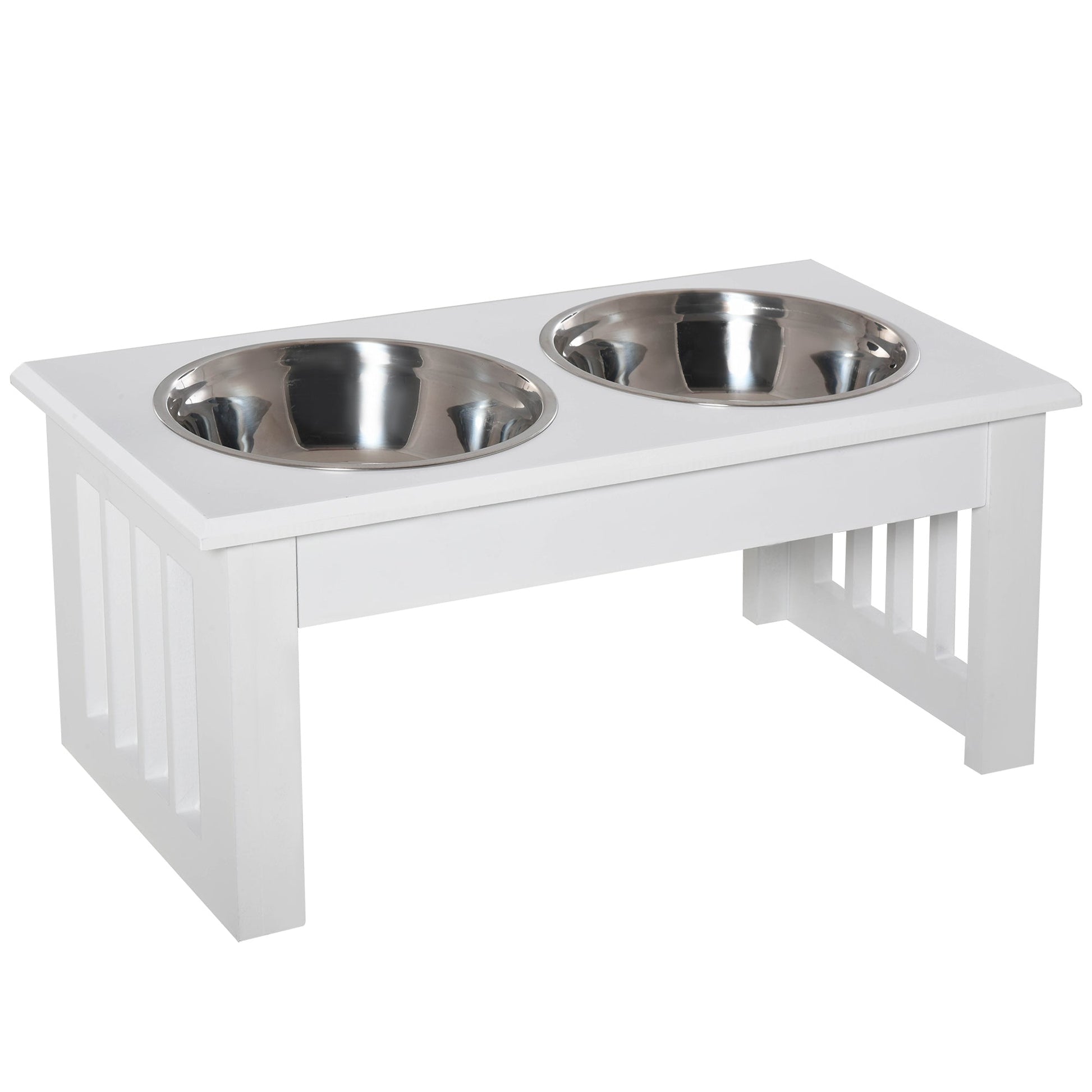 Raised Dog Feeding Bowls with Stand, Stainless Steel for  Extra Small and Small Dog, 44L x 24W x 15H cm - White