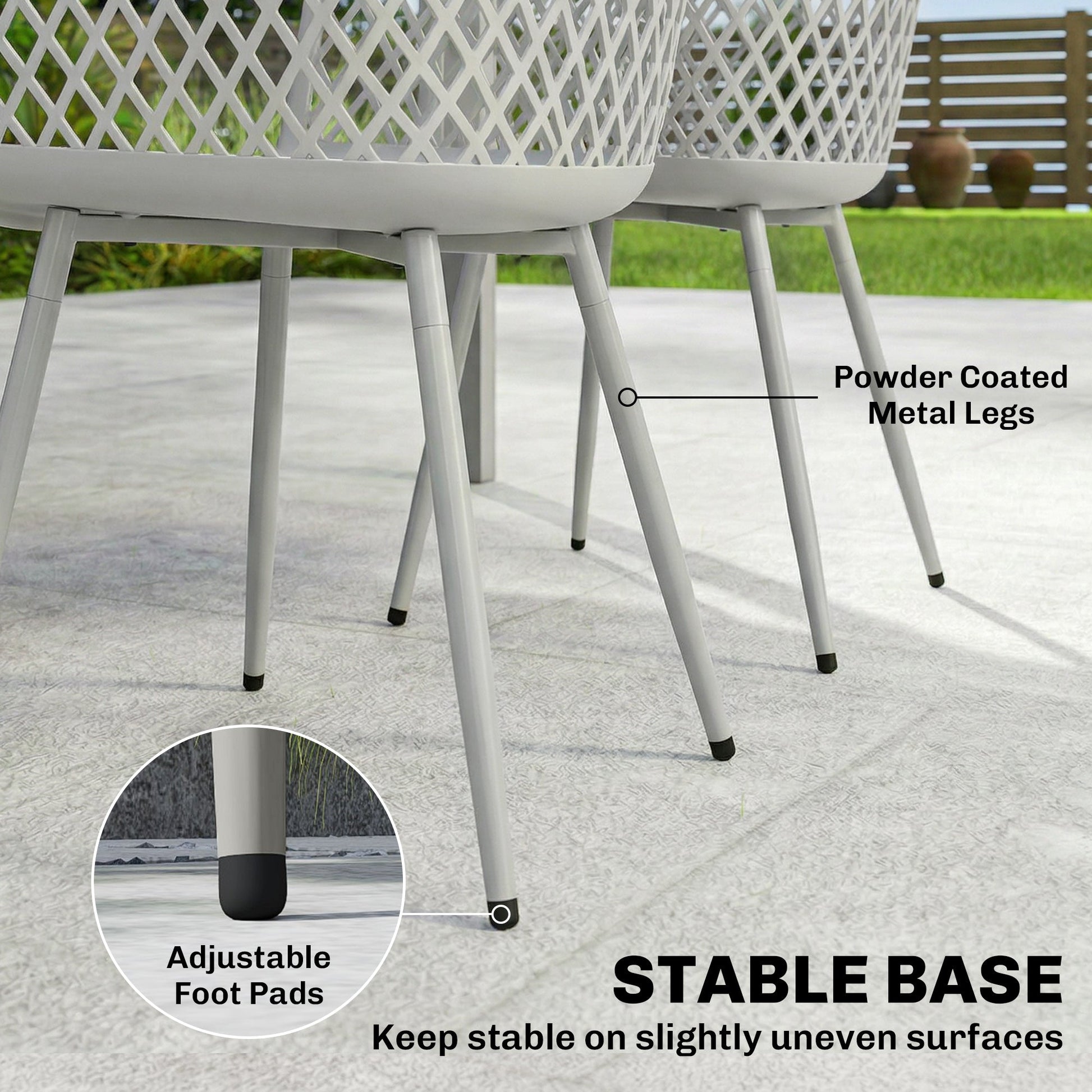 Garden Chairs Set of 4, Garden Dining Chairs with Cut Out Diamond Back and Armrests for Patio, Balcony, Terrace, Grey