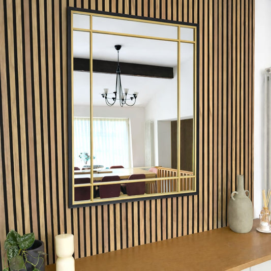 Black & Gold Metal Rectangle Window Mirror - 95cm x 120cm