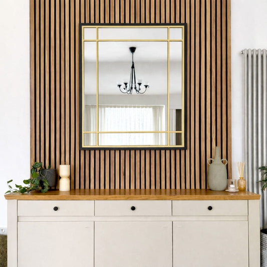 Black & Gold Metal Rectangle Window Mirror - 95cm x 120cm