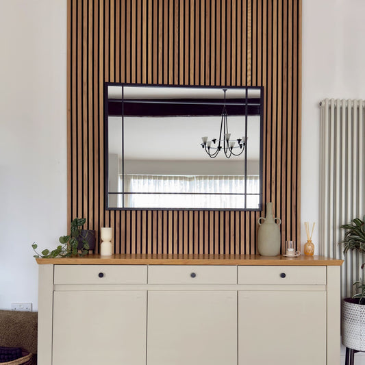 Black Metal Rectangle Window Mirror - 95cm x 120cm.