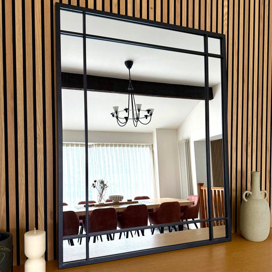 Black Metal Rectangle Window Mirror - 95cm x 120cm.