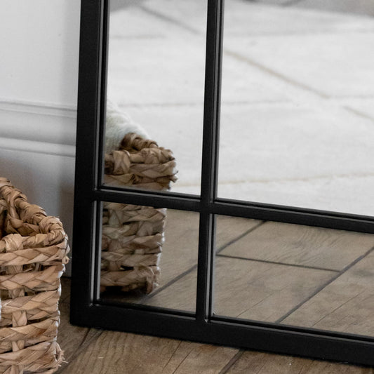 Full Length Black Metal Rectangle Window Mirror - 180cm x 90cm