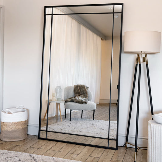 Full Length Black Metal Rectangle Window Mirror - 200cm x 120cm