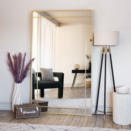 Full Length Gold Metal Rectangle Window Mirror - 180cm x 90cm