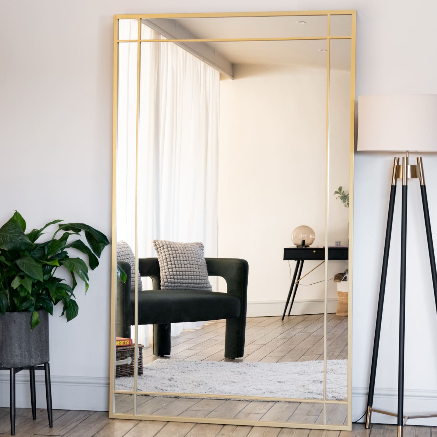 Aimi - Full Length Gold Metal Rectangle Window Mirror - 200cm x 120cm
