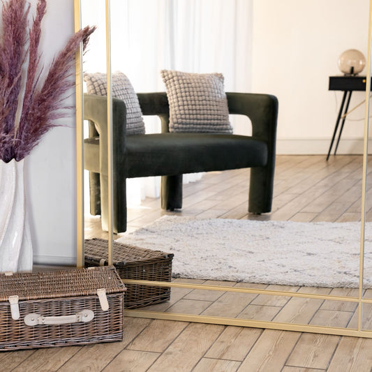 Full Length Gold Metal Rectangle Window Mirror - 200cm x 120cm