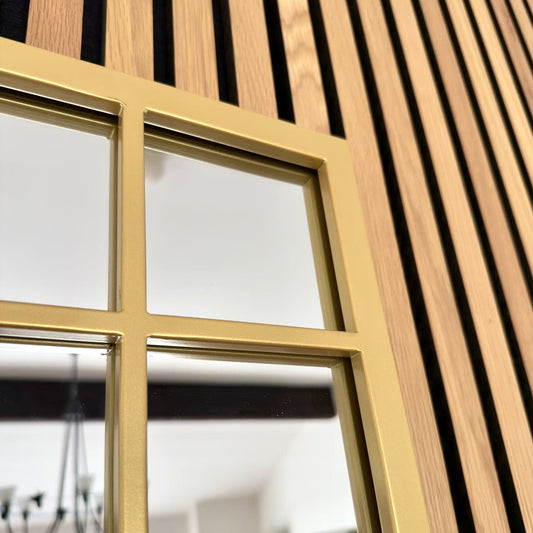 Gold Metal Rectangle Window Mirror - 95cm x 120cm.