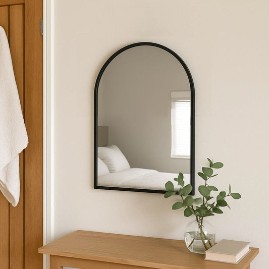 Black Metal Arched Mirror - 70cm x 50cm