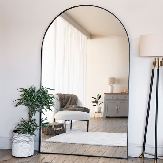 Full Length Black Metal Arched Mirror - 180cm x 105cm.