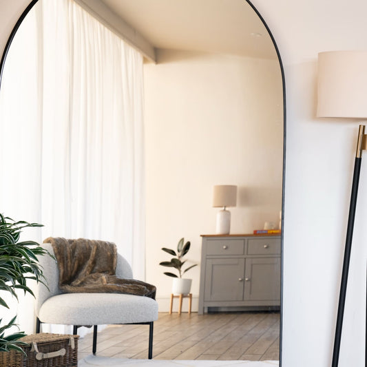 Full Length Black Metal Arched Mirror - 180cm x 105cm.
