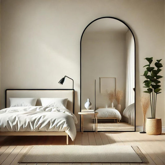 Full Length Black Metal Arched Mirror - 180cm x 90cm