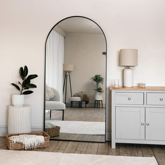 Full Length Black Metal Arched Mirror - 180cm x 90cm