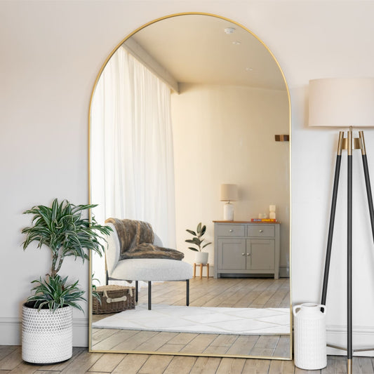Full Length Gold Metal Arched Mirror - 180cm x 105cm