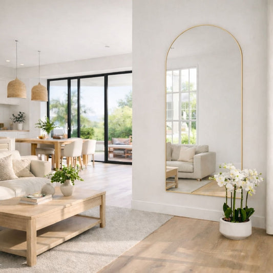 Full Length Gold Metal Arched Mirror - 180cm x 90cm