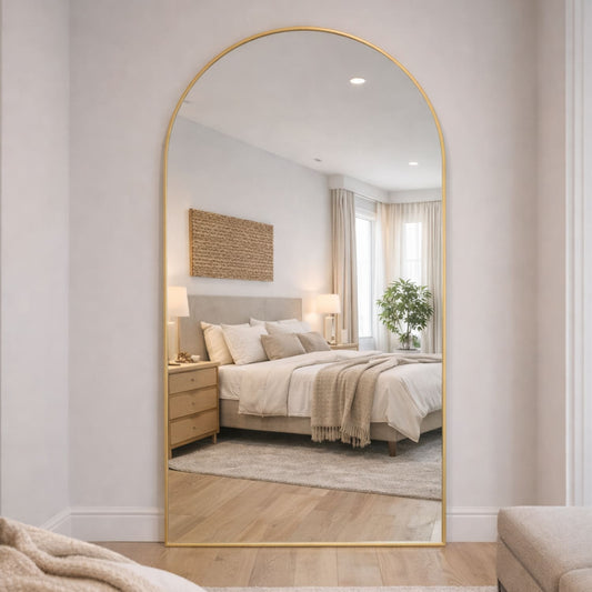 Full Length Gold Metal Arched Mirror - 180cm x 90cm