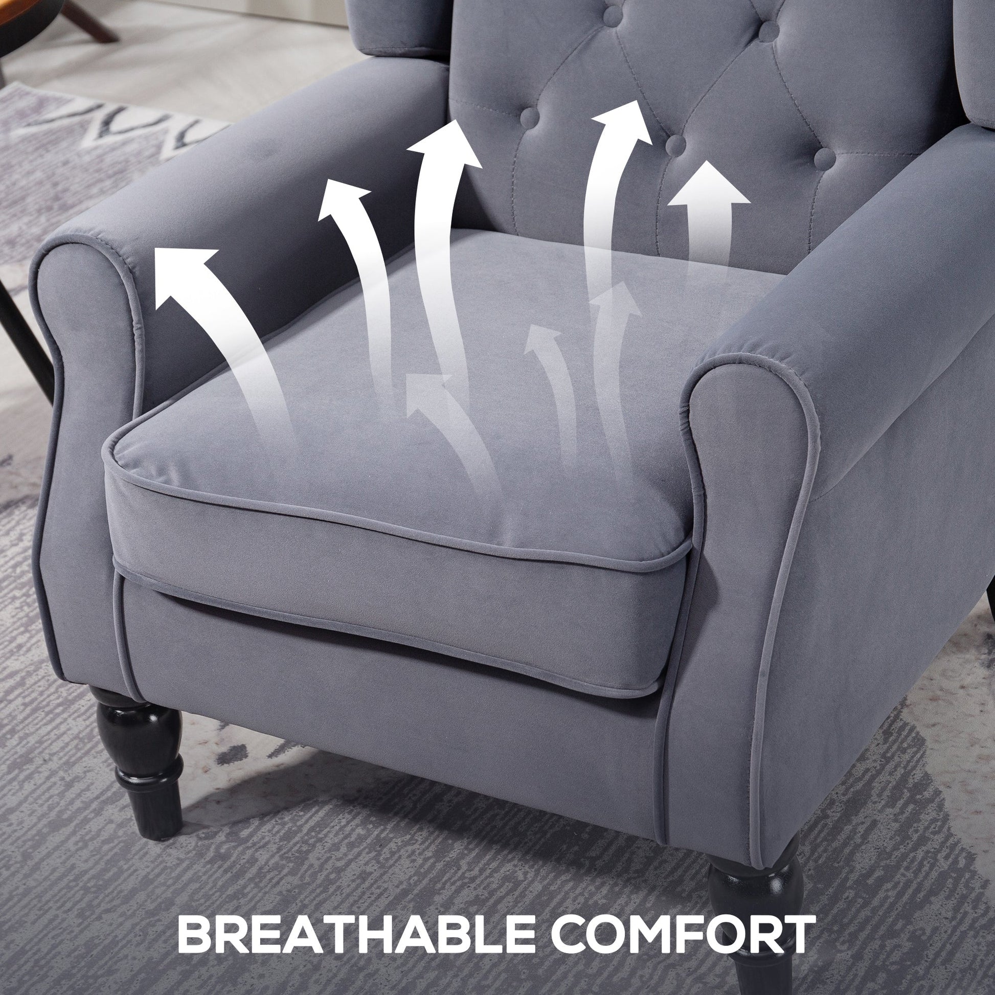Wingback Accent Chair, Retro Upholstered Button Tufted Occasional Chair for Living Room and Bedroom, Charcoal Grey