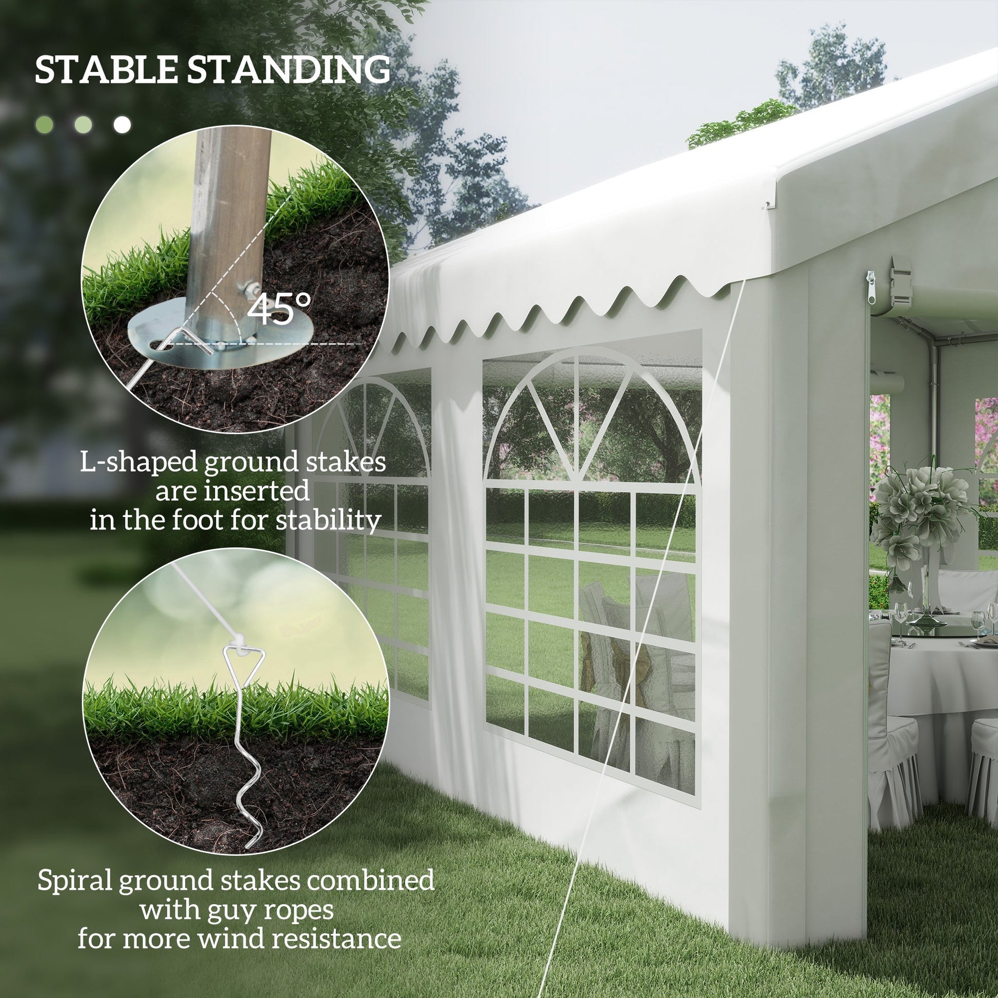 4m x 4m Marquee Party Tent Wedding Canopy, Pop Up Gazebo with Sidewalls, Doors, Windows, Galvanised Garden Gazebo for Parties Events, White