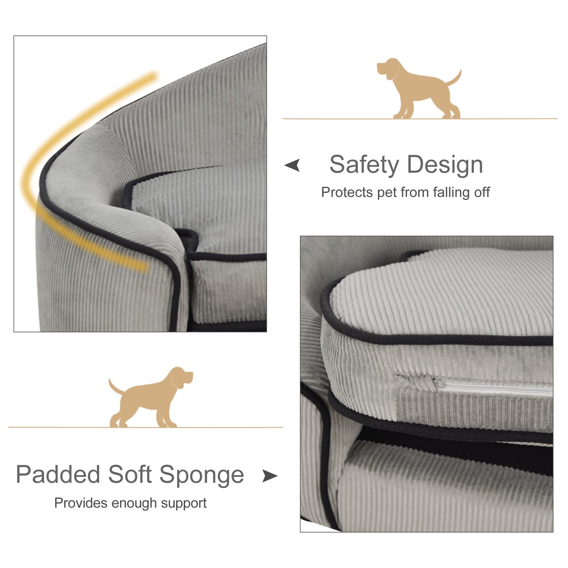 Dog Sofa for XS and S Size Dogs, Pet Chair Bed with Soft Cushion, Cat Sofa  Couch with Washable Cover, Wooden Frame, 66.5 x 45 x 35.5 cm, Grey