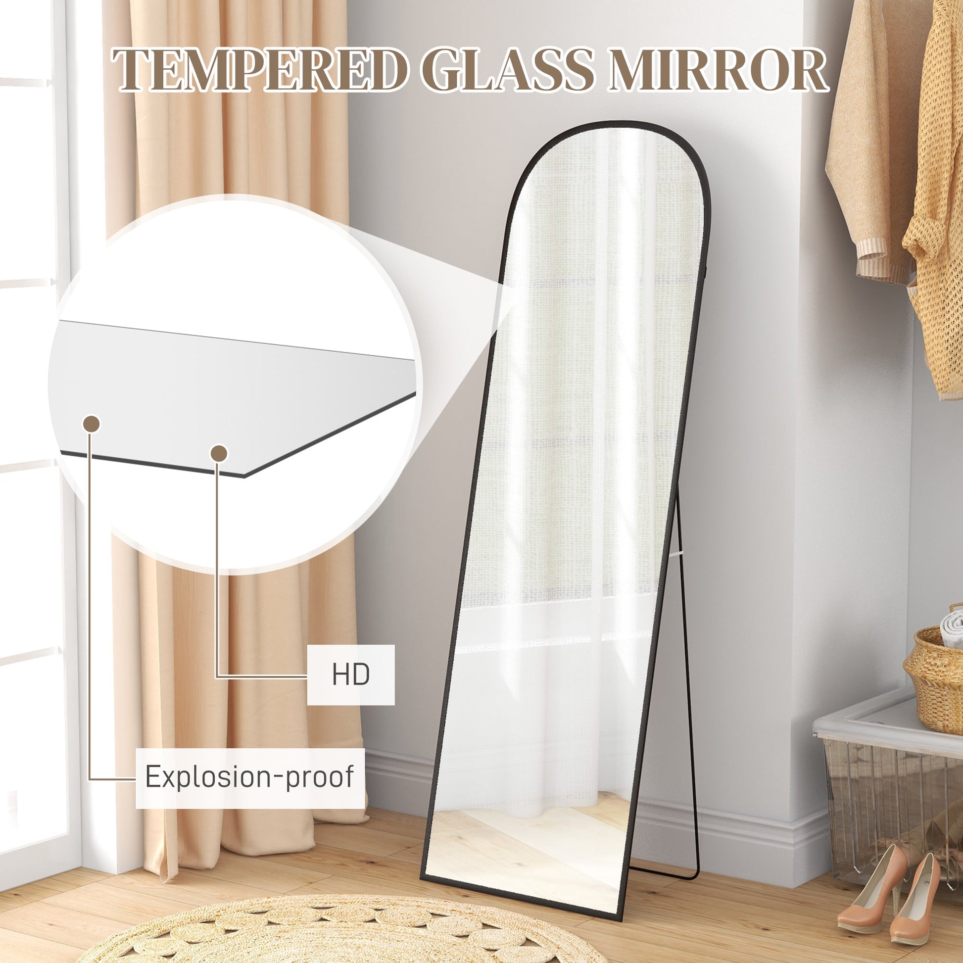 Aluminium Frame Standing Mirror - Black