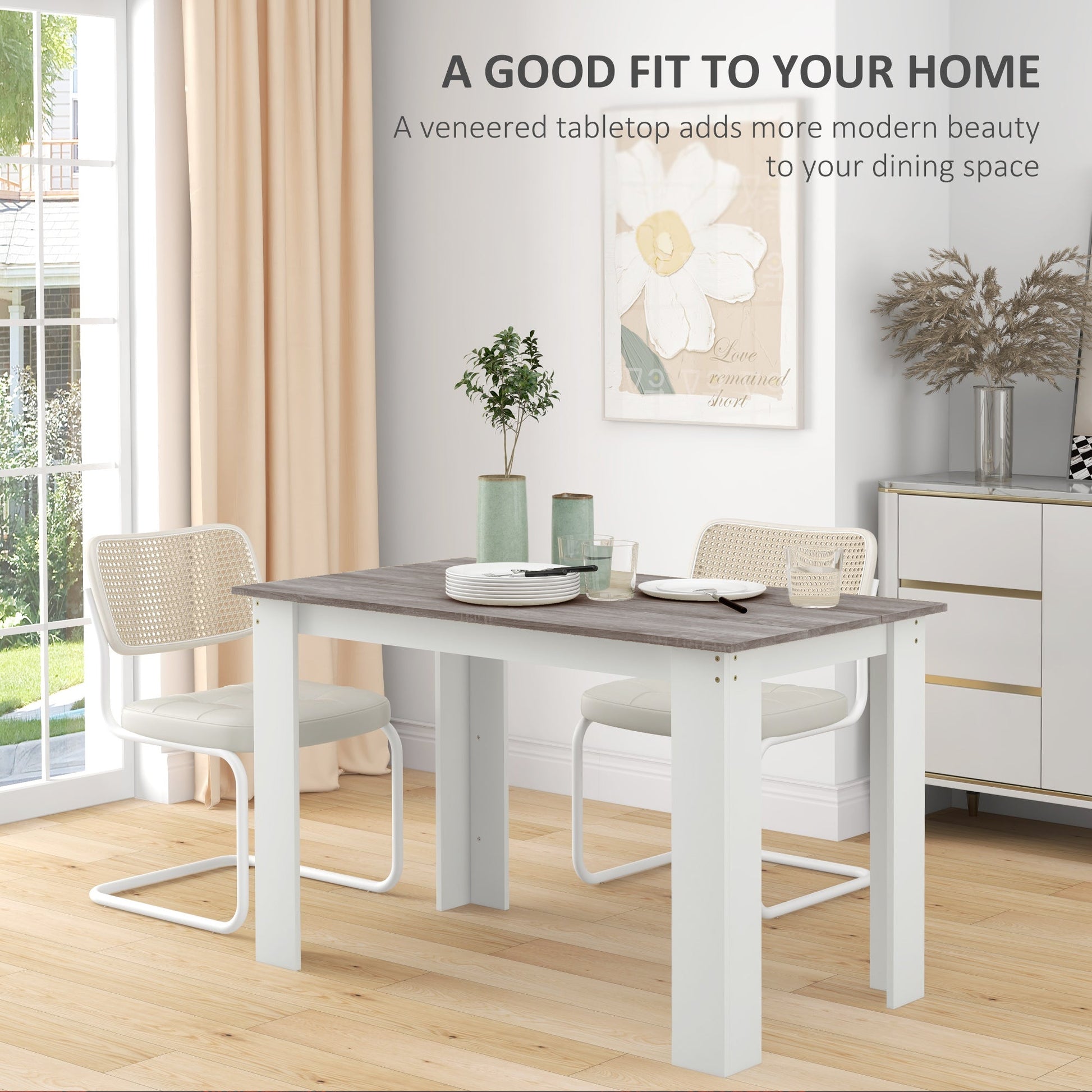 Dining Table for 4-6 People, Kitchen Table with Wood Effect for Dining Room, Grey