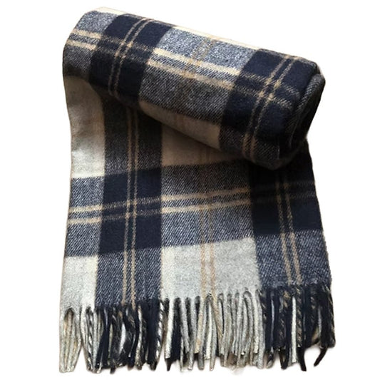 Silver Recycled Wool Blanket in Soft Check Pattern