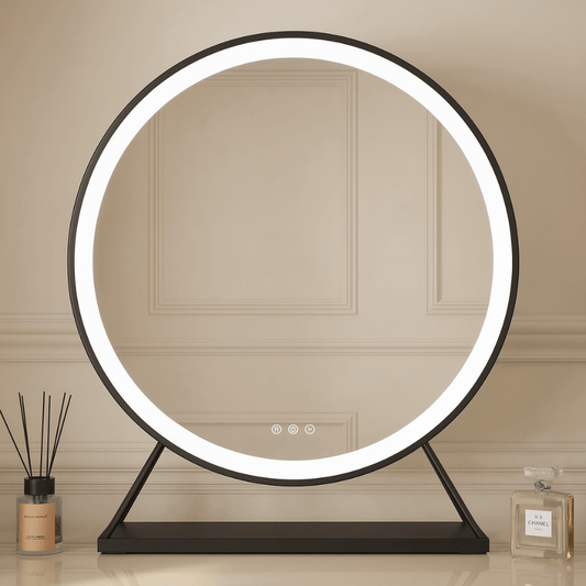 Grace Round Hollywood Mirror Black 60x67cm
