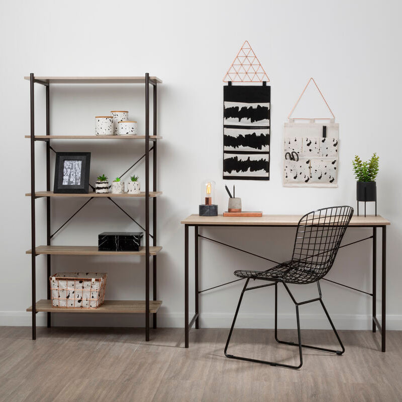 Bradbury Grey Oak Veneer 5 Tier Shelf Unit with Metal Frame