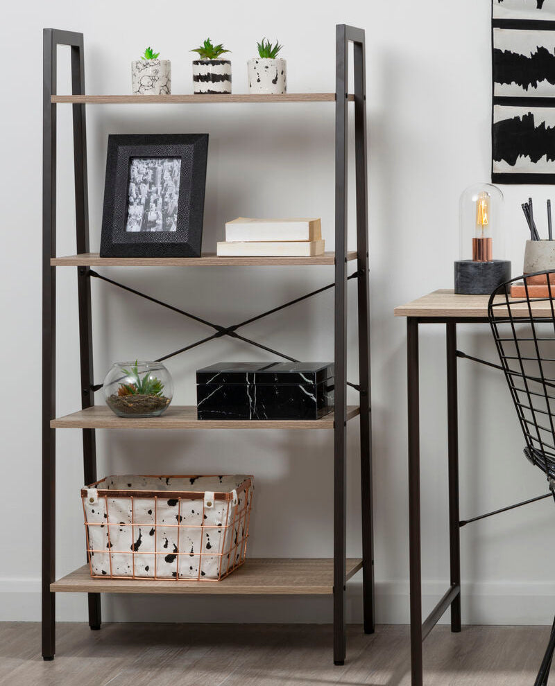 Bradbury Grey Oak Veneer 4 Tier Ladder Shelf Unit