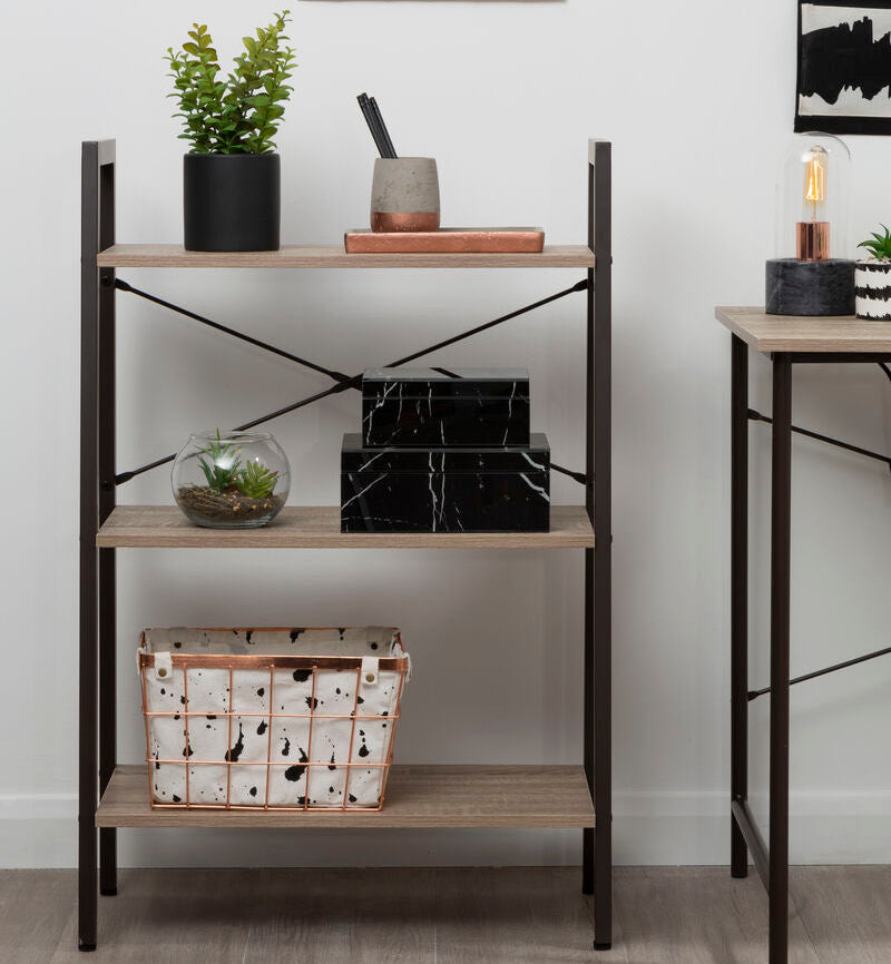 Bradbury Grey Oak Veneer 3 Tier Ladder Shelf Unit
