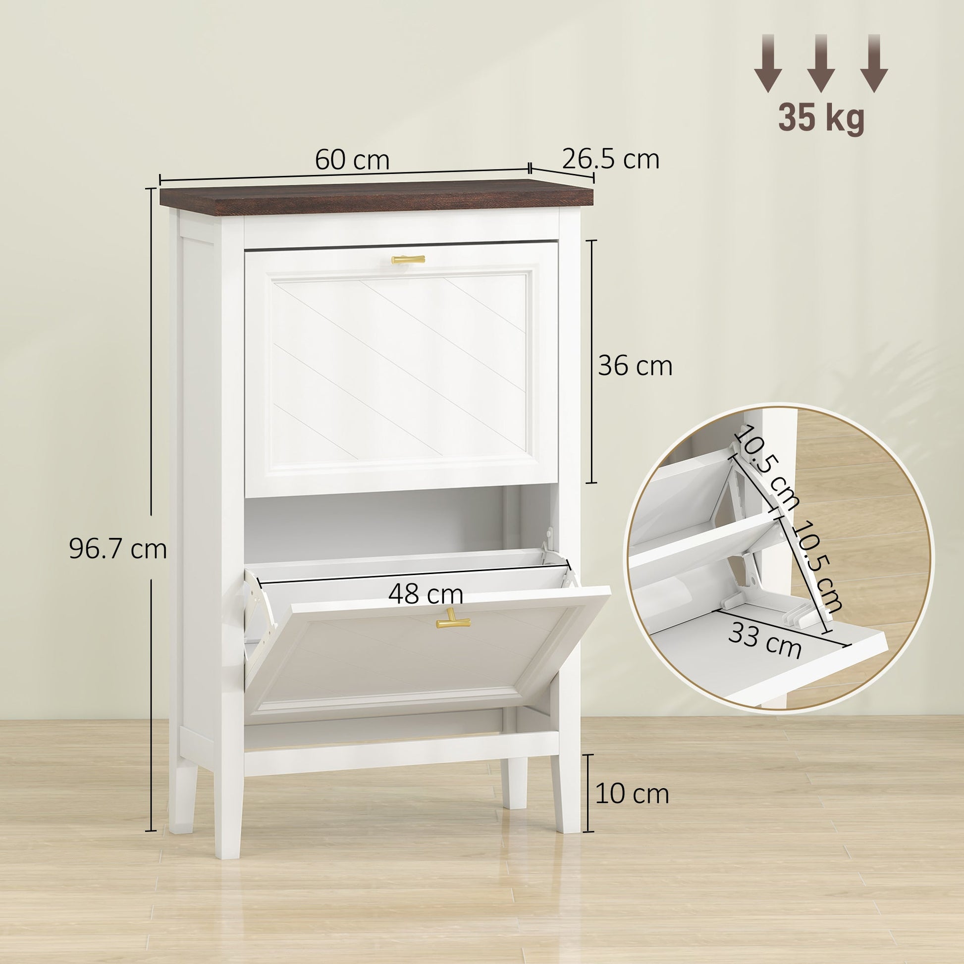 Shoe Cabinet with 2 Flip Drawers, Farmhouse Narrow Shoe Storage Cabinet with Adjustable Shelves, White