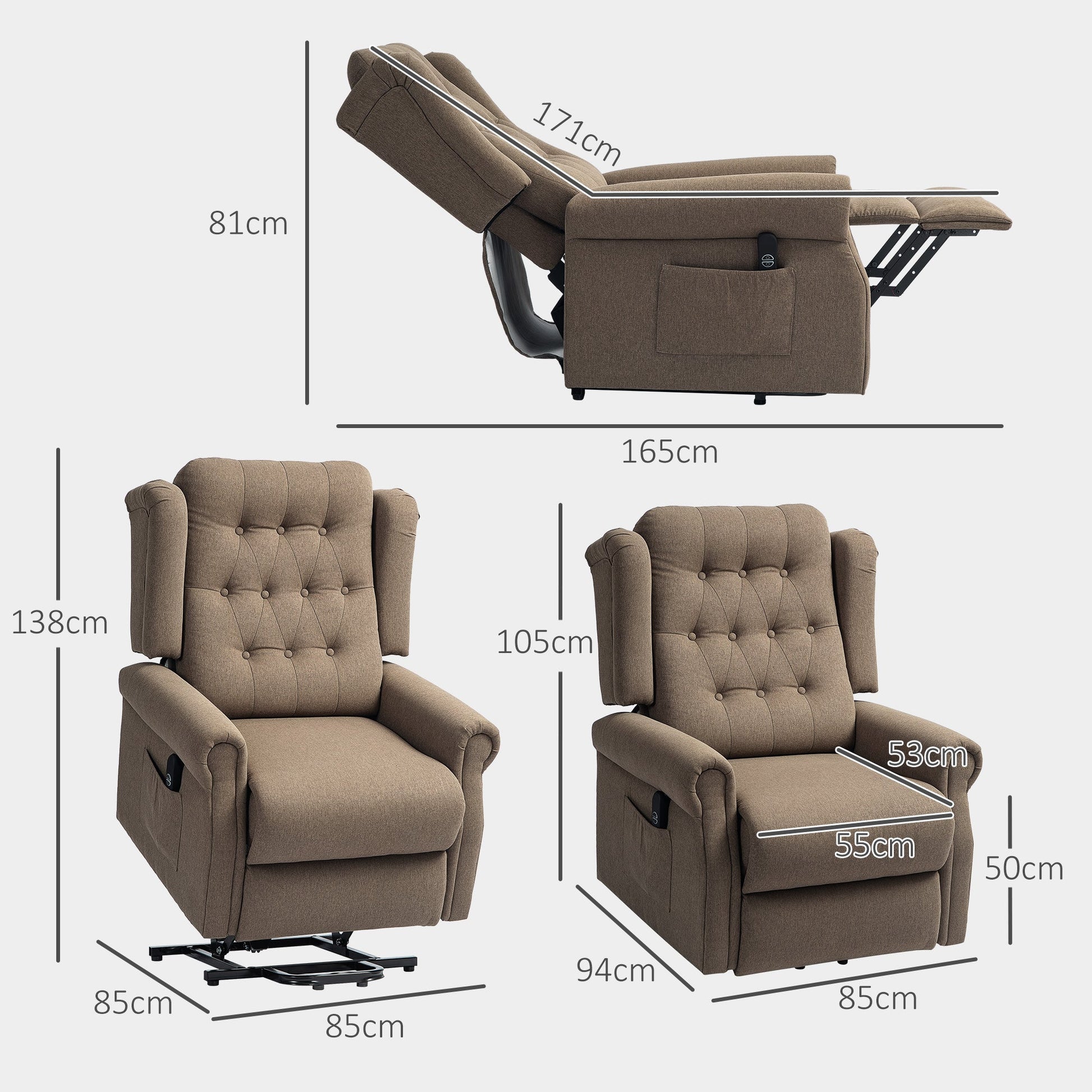 Lifting Riser and Recliner Armchair  - Dark Brown
