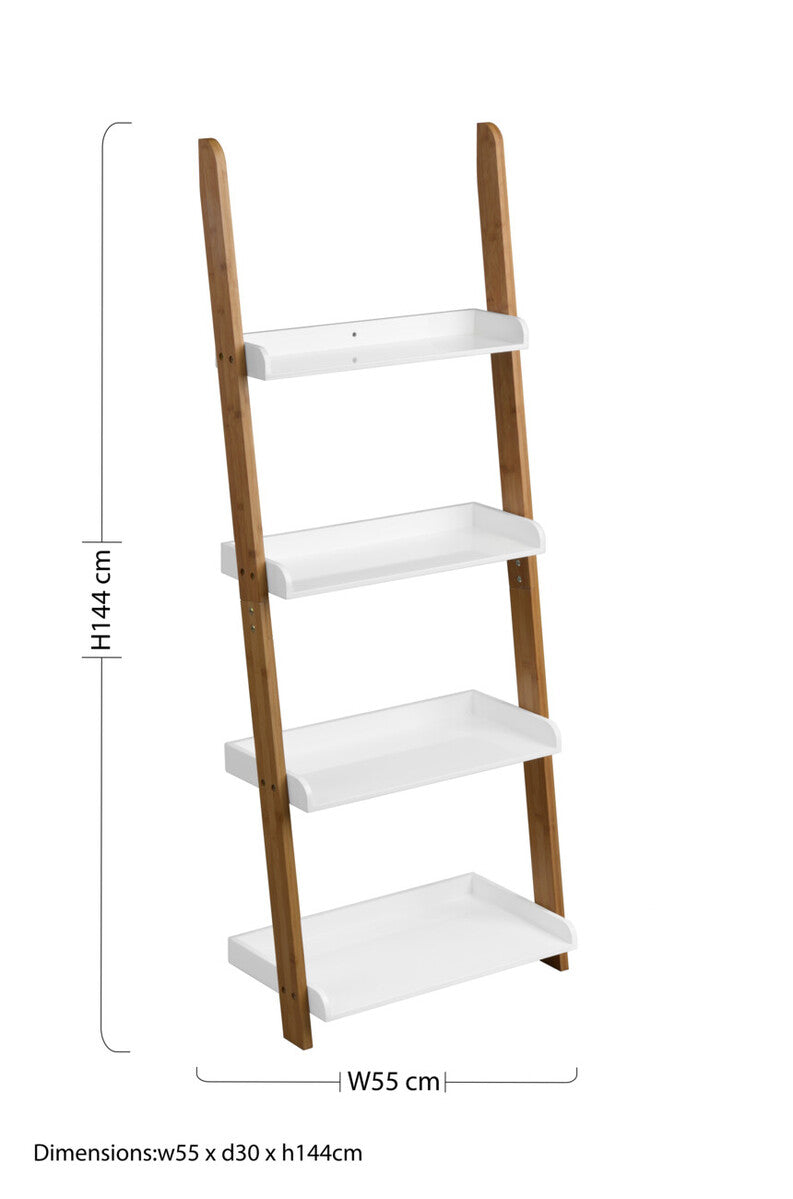 Nostra White Gloss and Bamboo 4 Tier Ladder Shelf Unit