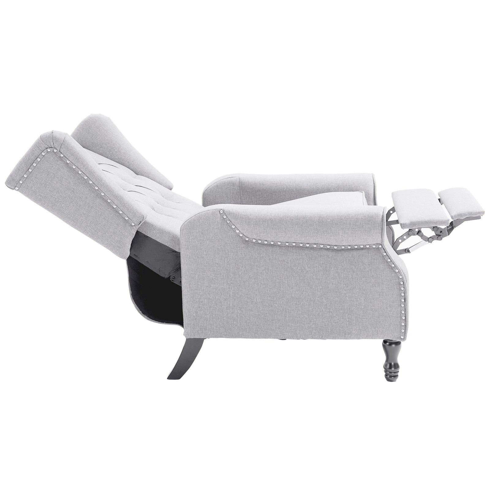 Recliner Armchair, Vintage Reclining Chair with Nail Head Trim, Wingback Chair with Button Tufted Back and Footrest, for Living Room, Light Grey
