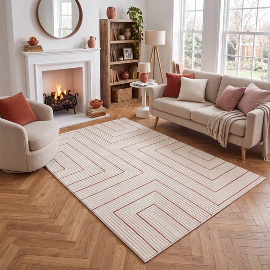 Cream-Terra Geometric Rug